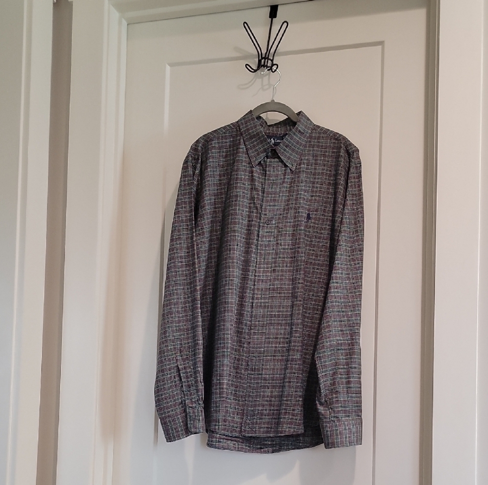 Men's Long Sleeve Polo Custom Fit Plaid Shirt